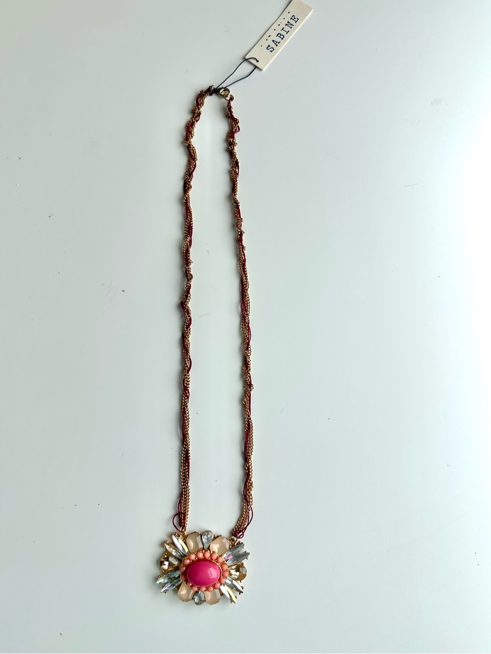 Sabine Coral Pink Crystal Sunburst Necklace